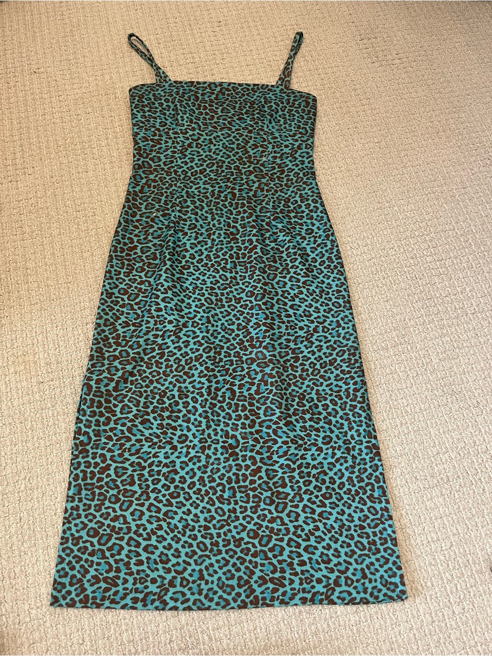 Arden B. Vintage Teal & Brown Leopard Print Slip Dress